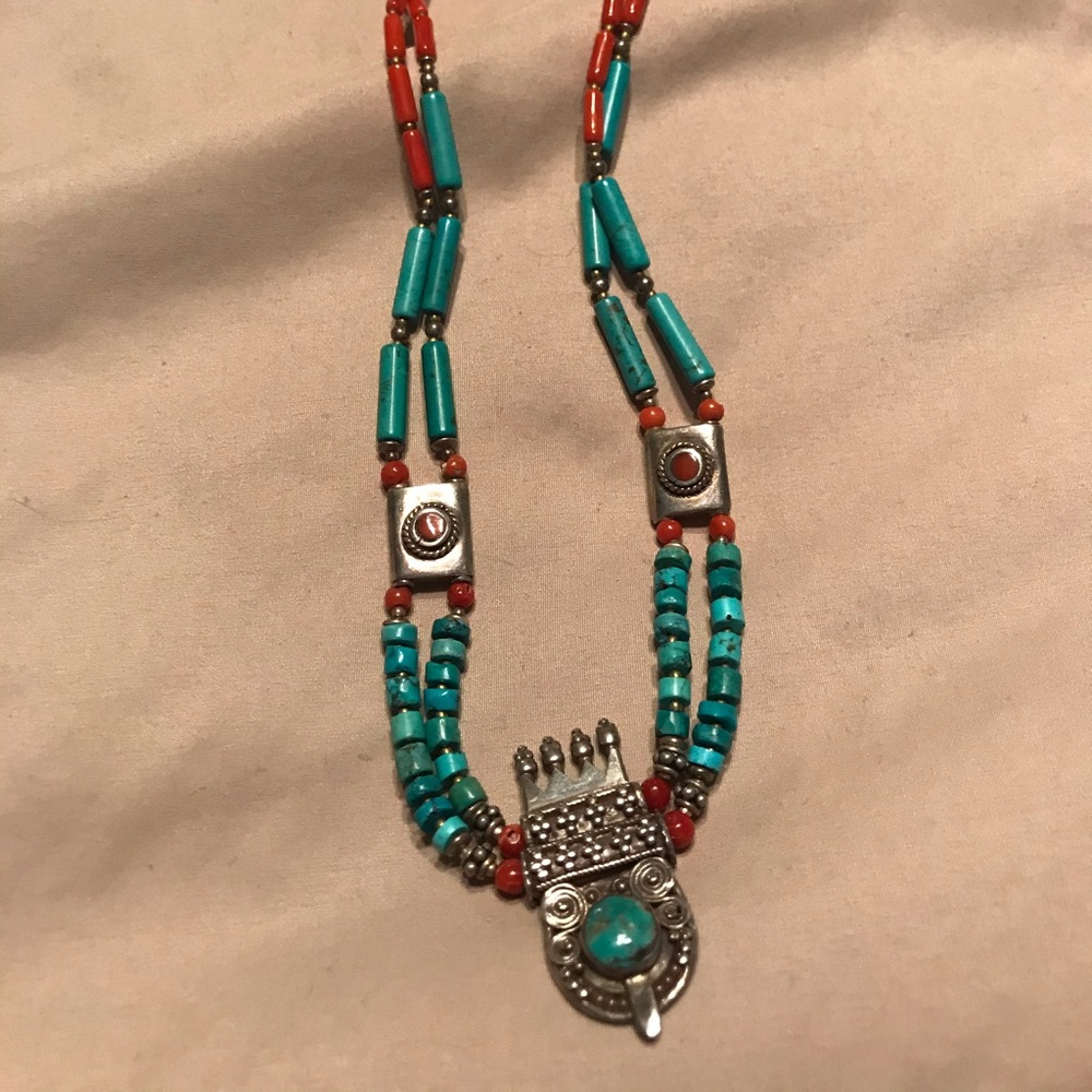 🖤 Handmade Sterling Turquoise & Coral necklace